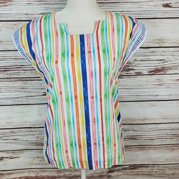 Brooke Wright Womens XS/S White/Rainbow Stripe Square Neck Sleeveless Top    #33 - Picture 1 of 8